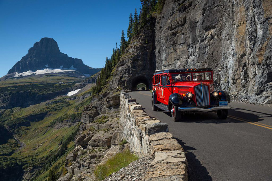 TAKE A RIDE IN A 'JAMMERS' CAR AT GLACIER NATIONAL PARK WITH AMTRAK VACATIONS Jammer Tour Car at Glacier National Park