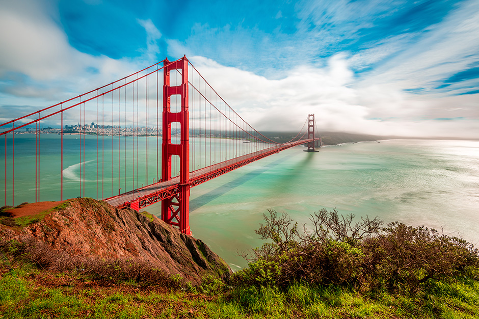 Enjoy one of the most scenic train trips on the Northern Rail Experience Roundtrip from San Francisco itinerary with Amtrak Vacations Golden Gate Bridge in San Francisco