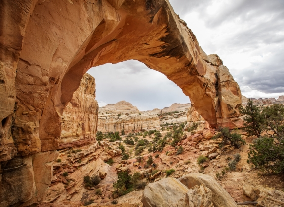 Spectacular view to Hickman Natural Bridge in Capitol reef National park in Utah, USA