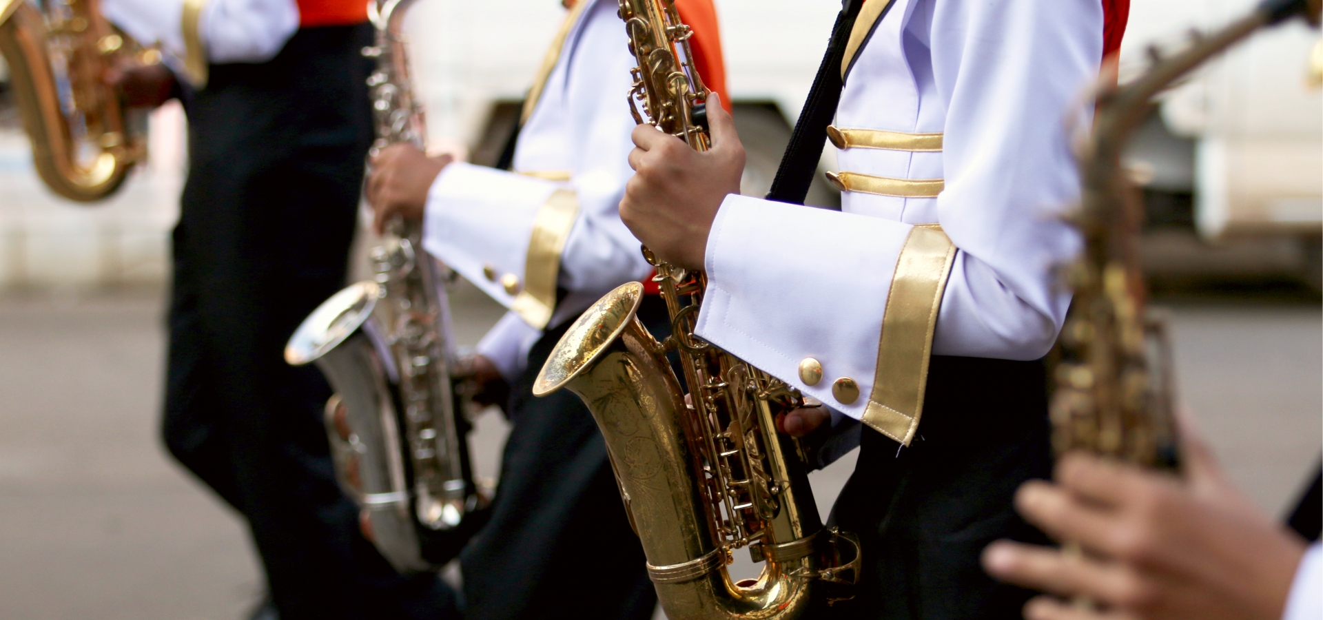 saxophones being played in street parade