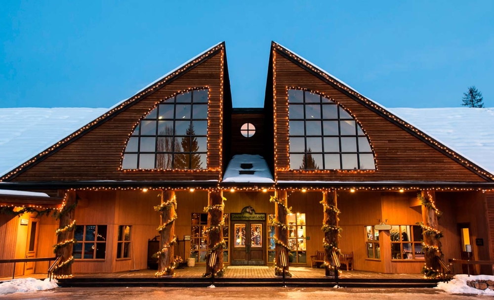 winter lights at Grouse Mountain Lodge in Whitefish, Montana